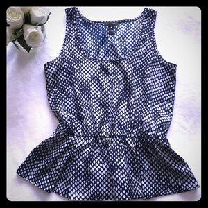 Aqua Navy and White Dot Peplum Tank Top